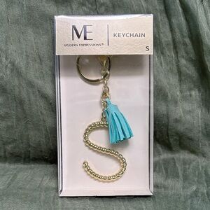 Modern Expressions Gold Letter S Teal Tassel Keychain NIB